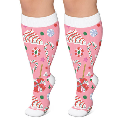 Plusock Plus Size Christmas Candy Cane Compression Socks - Pink - 4XL - image 4