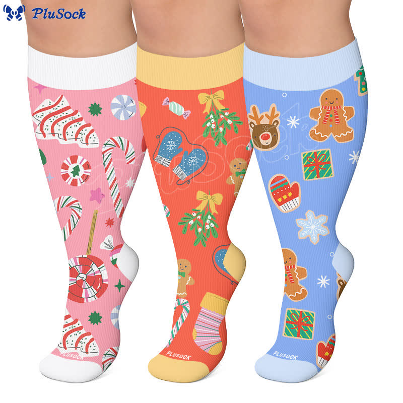 Plusock Plus Size Christmas Candy Cane Compression Socks - image 0