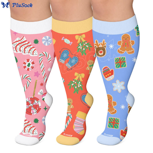 Plusock Plus Size Christmas Candy Cane Compression Socks - image 0