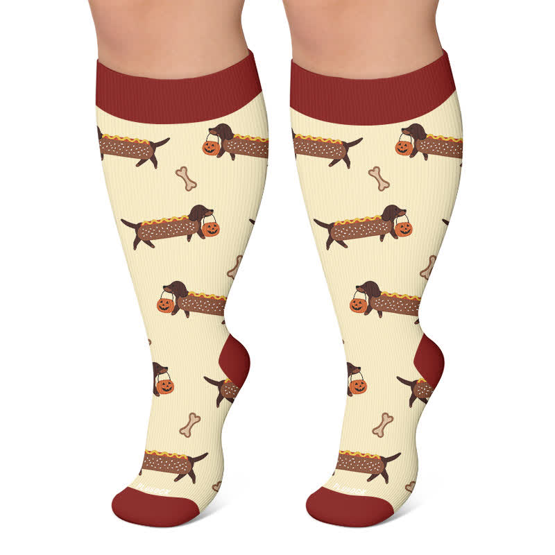 Plusock Plus Size Halloween Dachshund Compression Socks - Yellow - 4XL - image 5