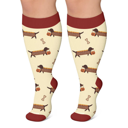 Plusock Plus Size Halloween Dachshund Compression Socks - Yellow - 4XL - image 5