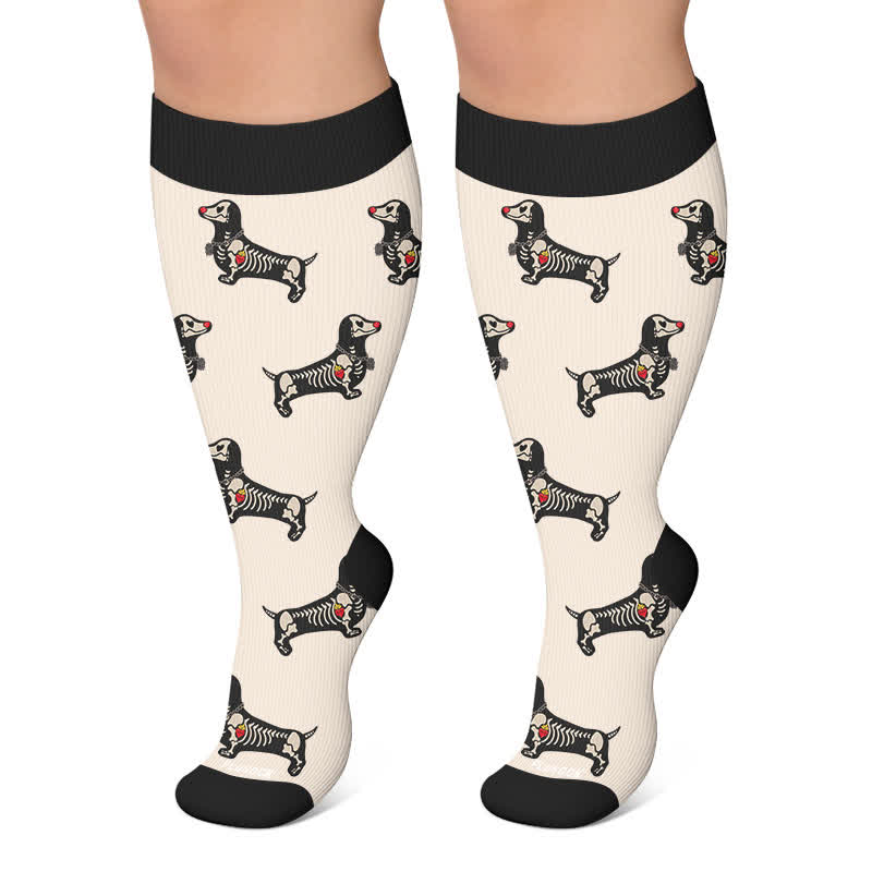 Plusock Plus Size Halloween Dachshund Compression Socks - Beige - 4XL - image 4