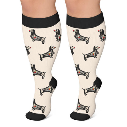 Plusock Plus Size Halloween Dachshund Compression Socks - Beige - 4XL - image 4
