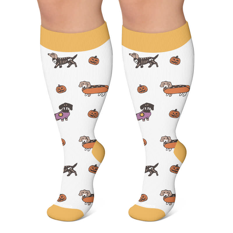 Plusock Plus Size Halloween Dachshund Compression Socks - White - 4XL - image 6