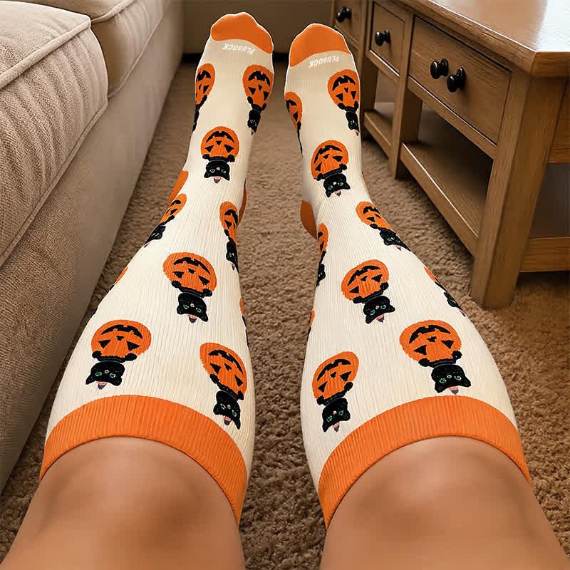 Plusock Plus Size Pumpkin Cat Compression Socks - image 3