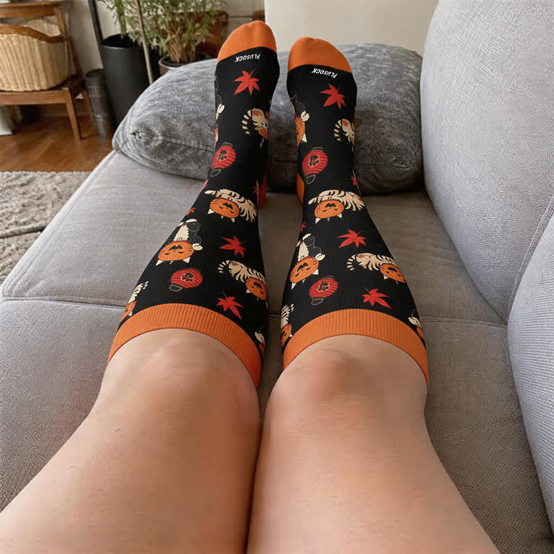 Plusock Plus Size Pumpkin Cat Compression Socks - image 2