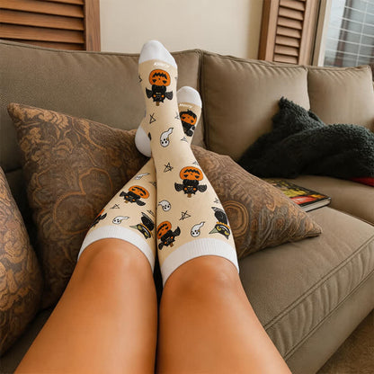 Plusock Plus Size Pumpkin Cat Compression Socks - image 1