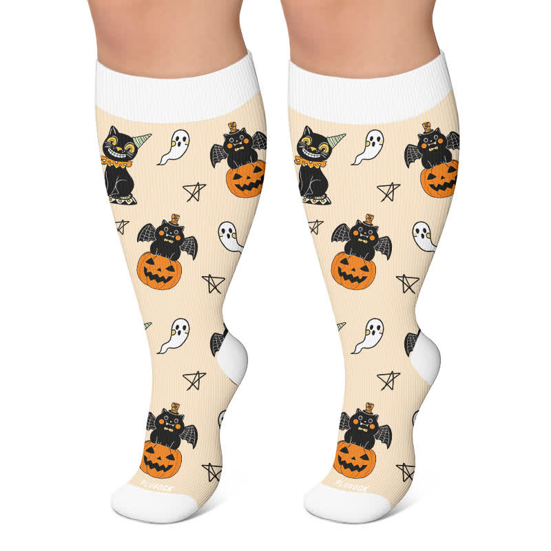 Plusock Plus Size Pumpkin Cat Compression Socks - Apricot - 4XL - image 5