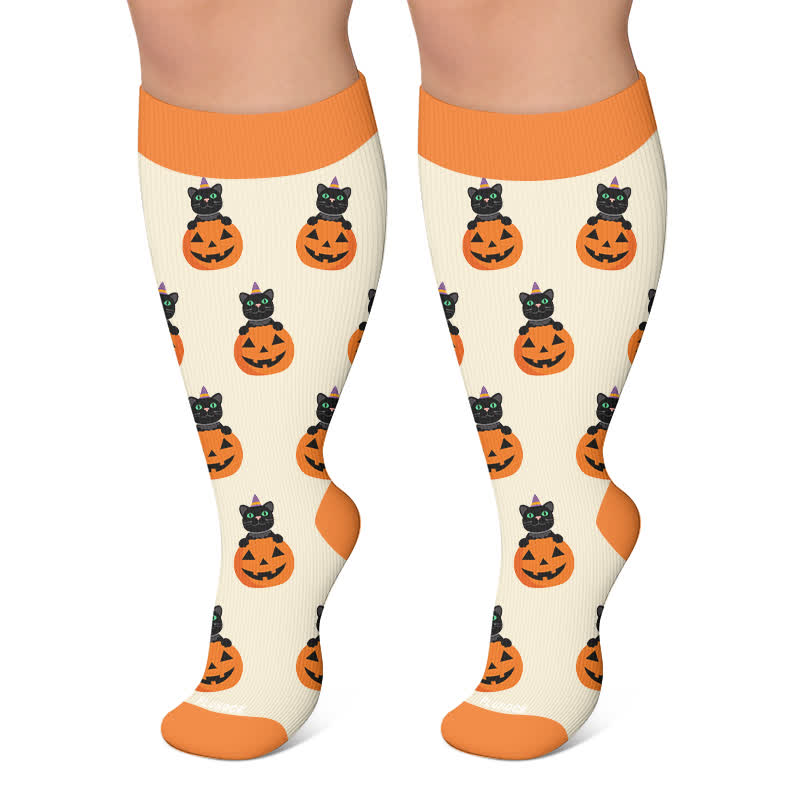 Plusock Plus Size Pumpkin Cat Compression Socks - Beige - 4XL - image 6