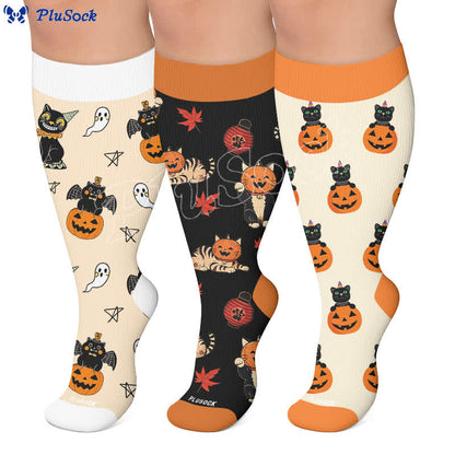 Plusock Plus Size Pumpkin Cat Compression Socks - image 0