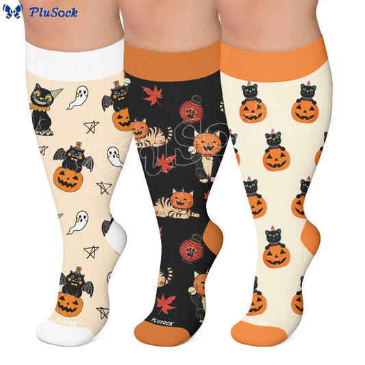 Plusock Plus Size Pumpkin Cat Compression Socks - image 0