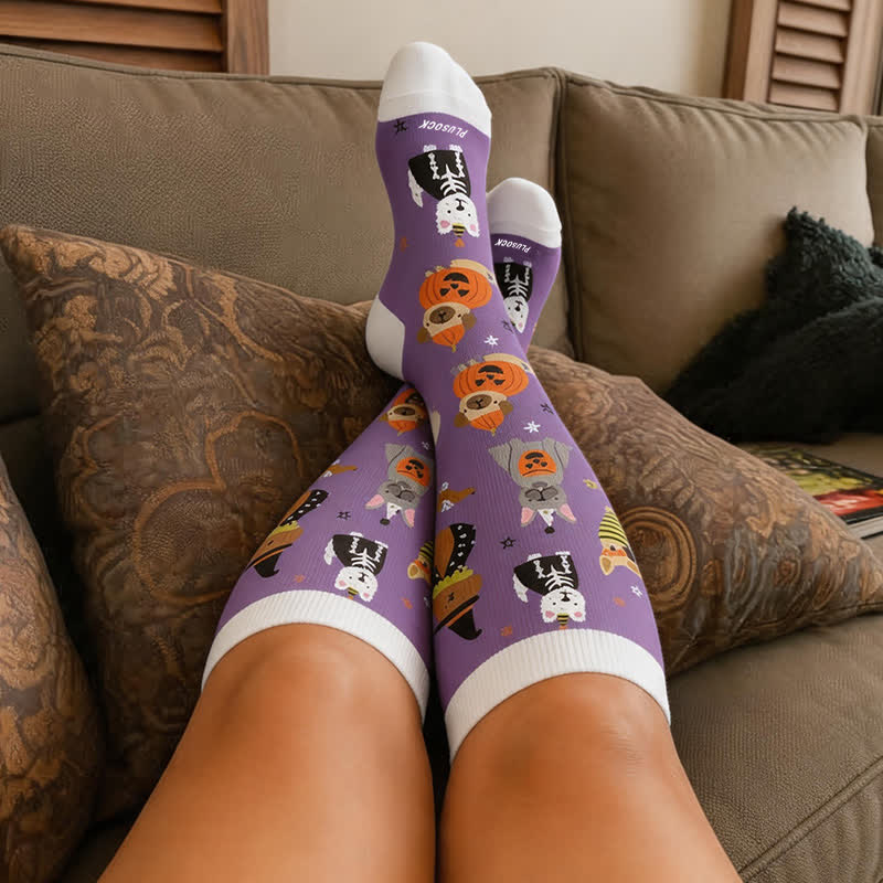 Plusock Plus Size Spooky Cats Compression Socks - image 1