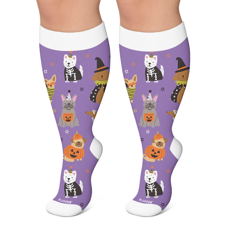 Plusock Plus Size Spooky Cats Compression Socks - Purple - 4XL - image 4