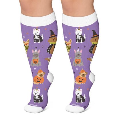 Plusock Plus Size Spooky Cats Compression Socks - Purple - 4XL - image 4