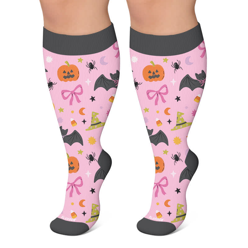 Plusock Plus Size Spooky Cats Compression Socks - Pink - 4XL - image 5