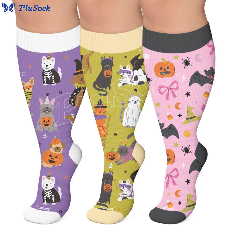Plusock Plus Size Spooky Cats Compression Socks - image 0