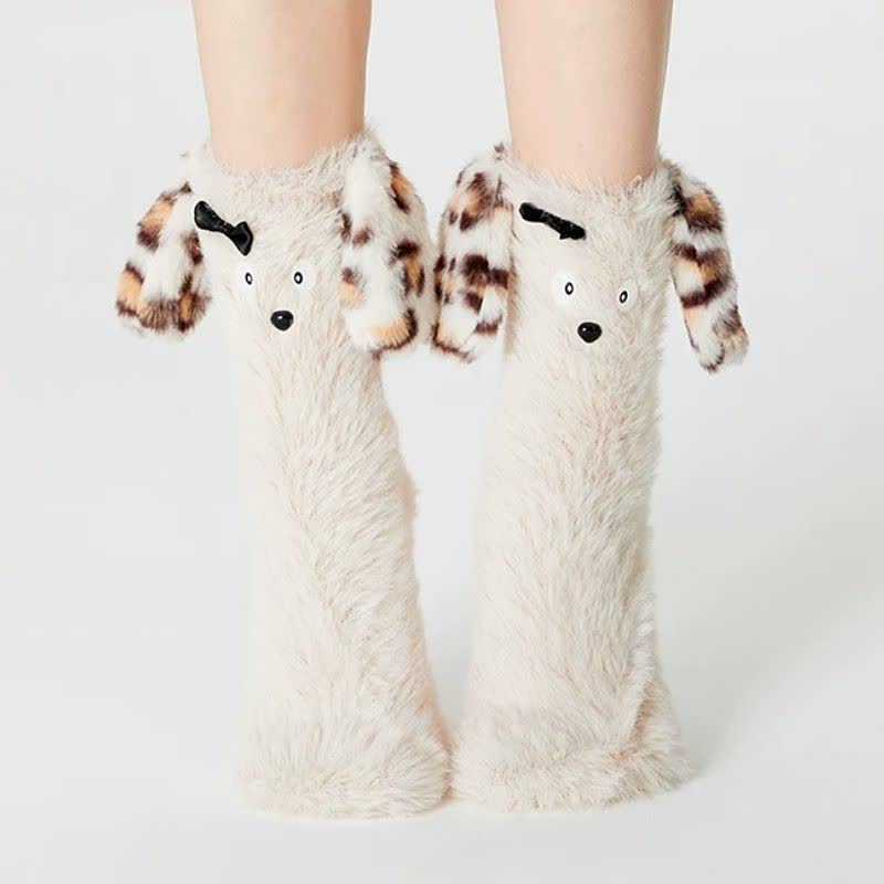 Plusock Shaggy Leopard Ear Cozy Home Slipper Socks - image 0