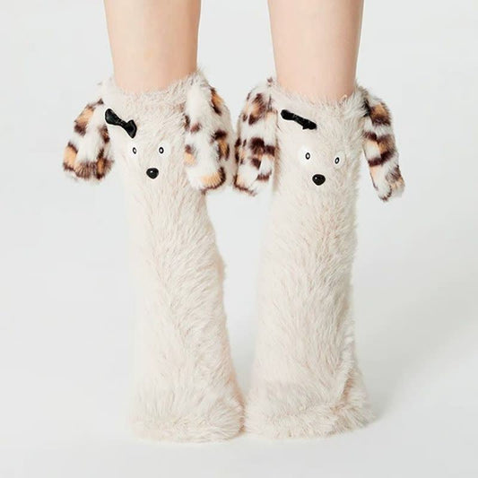 Plusock Shaggy Leopard Ear Cozy Home Slipper Socks - image 0