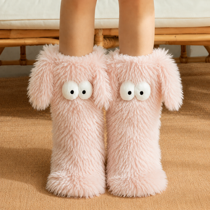 Plusock Cartoon Eyes Slipper Socks - Pink - EU37-45(US4-11) - image 1