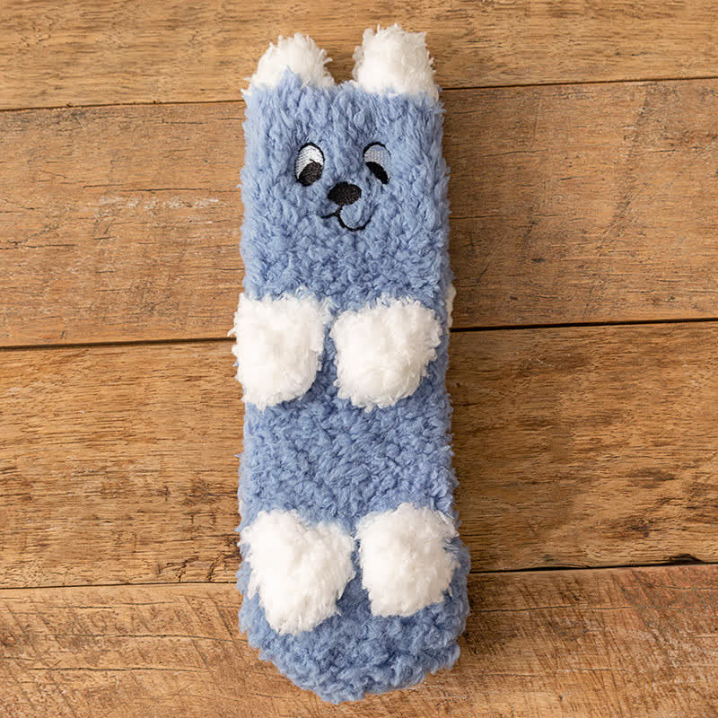 Plusock White Animal Face Cute Fleece Slipper Socks - H - EU36-41(US3-7.5) - image 7