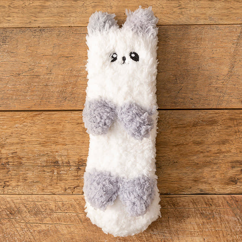 Plusock White Animal Face Cute Fleece Slipper Socks - E - EU36-41(US3-7.5) - image 4