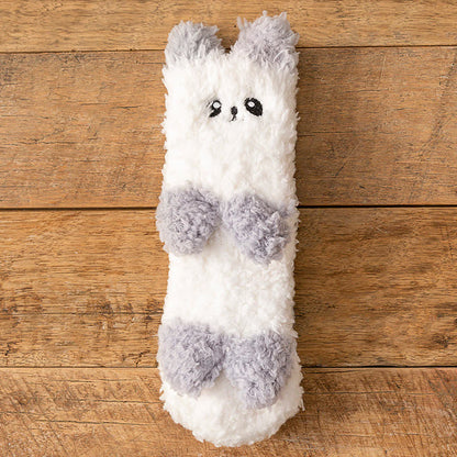 Plusock White Animal Face Cute Fleece Slipper Socks - E - EU36-41(US3-7.5) - image 4