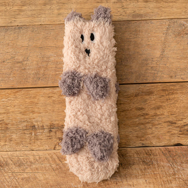 Plusock White Animal Face Cute Fleece Slipper Socks - I - EU36-41(US3-7.5) - image 8