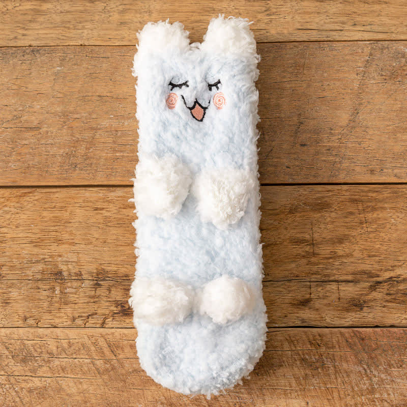 Plusock White Animal Face Cute Fleece Slipper Socks - A - EU36-41(US3-7.5) - image 0