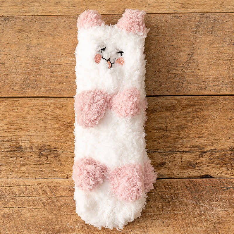 Plusock White Animal Face Cute Fleece Slipper Socks - F - EU36-41(US3-7.5) - image 5