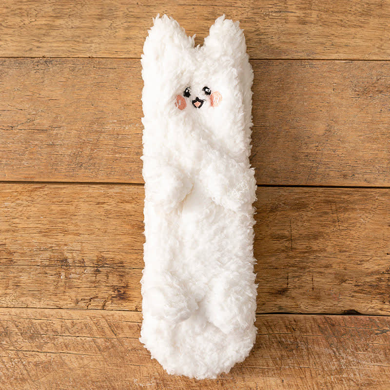 Plusock White Animal Face Cute Fleece Slipper Socks - D - EU36-41(US3-7.5) - image 3
