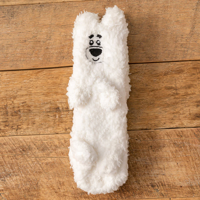 Plusock White Animal Face Cute Fleece Slipper Socks - B - EU36-41(US3-7.5) - image 1