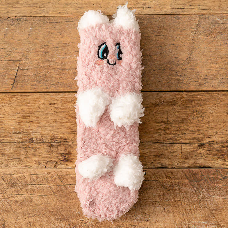 Plusock White Animal Face Cute Fleece Slipper Socks - K - EU36-41(US3-7.5) - image 10