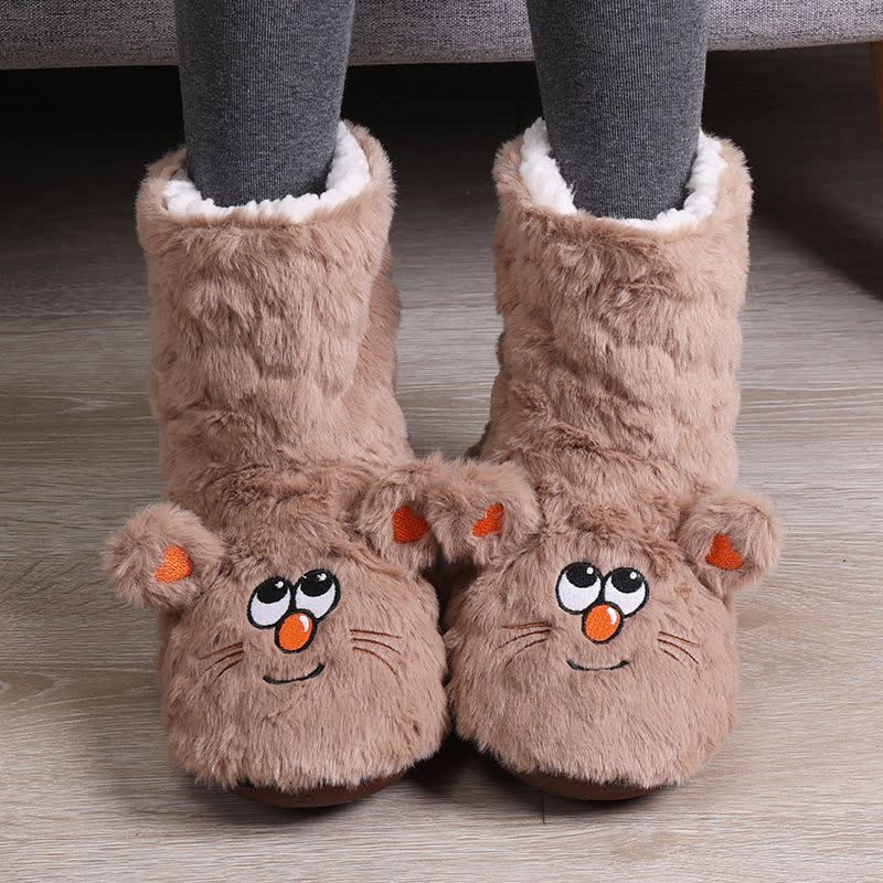 Plusock Pink Cartoon Cat Face Fuzzy Slipper Socks - Khaki - EU39-41(US6-7.5) - image 3