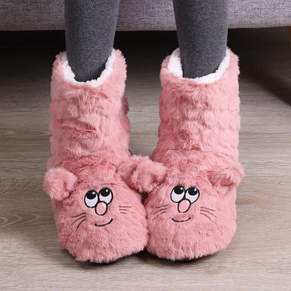 Plusock Pink Cartoon Cat Face Fuzzy Slipper Socks - Pink - EU39-41(US6-7.5) - image 0