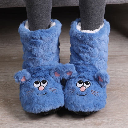 Plusock Pink Cartoon Cat Face Fuzzy Slipper Socks - Blue - EU39-41(US6-7.5) - image 5