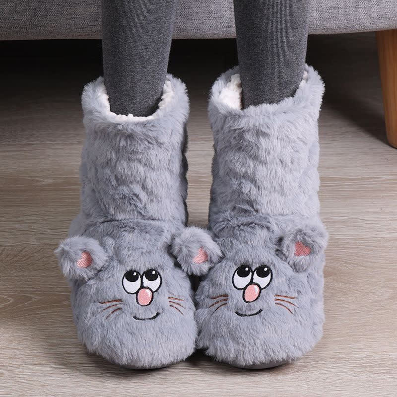 Plusock Pink Cartoon Cat Face Fuzzy Slipper Socks - Grey - EU39-41(US6-7.5) - image 4