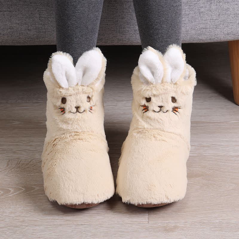 Plusock Pink Bunny Ears Plush Fleece Slipper Socks - Beige - EU39-41(US6-7.5) - image 1