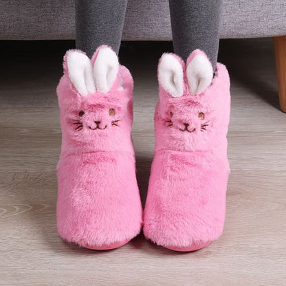 Plusock Pink Bunny Ears Plush Fleece Slipper Socks - Dark Pink - EU39-41(US6-7.5) - image 2