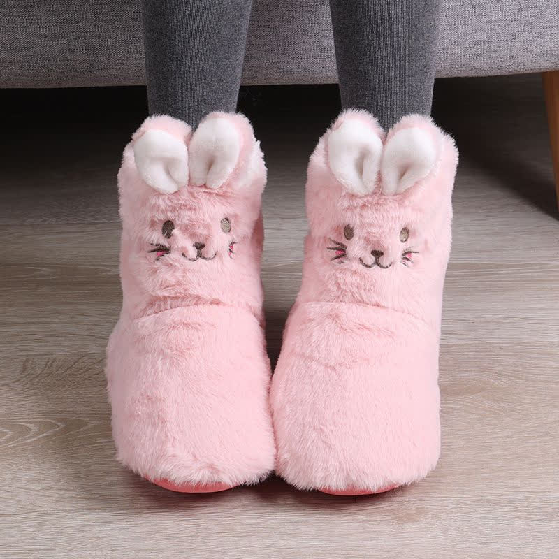 Plusock Pink Bunny Ears Plush Fleece Slipper Socks - Light Pink - EU39-41(US6-7.5) - image 3