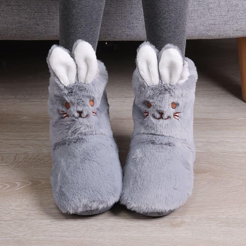 Plusock Pink Bunny Ears Plush Fleece Slipper Socks - Grey - EU39-41(US6-7.5) - image 4