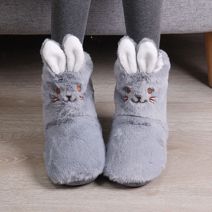 Plusock Pink Bunny Ears Plush Fleece Slipper Socks - Grey - EU39-41(US6-7.5) - image 4
