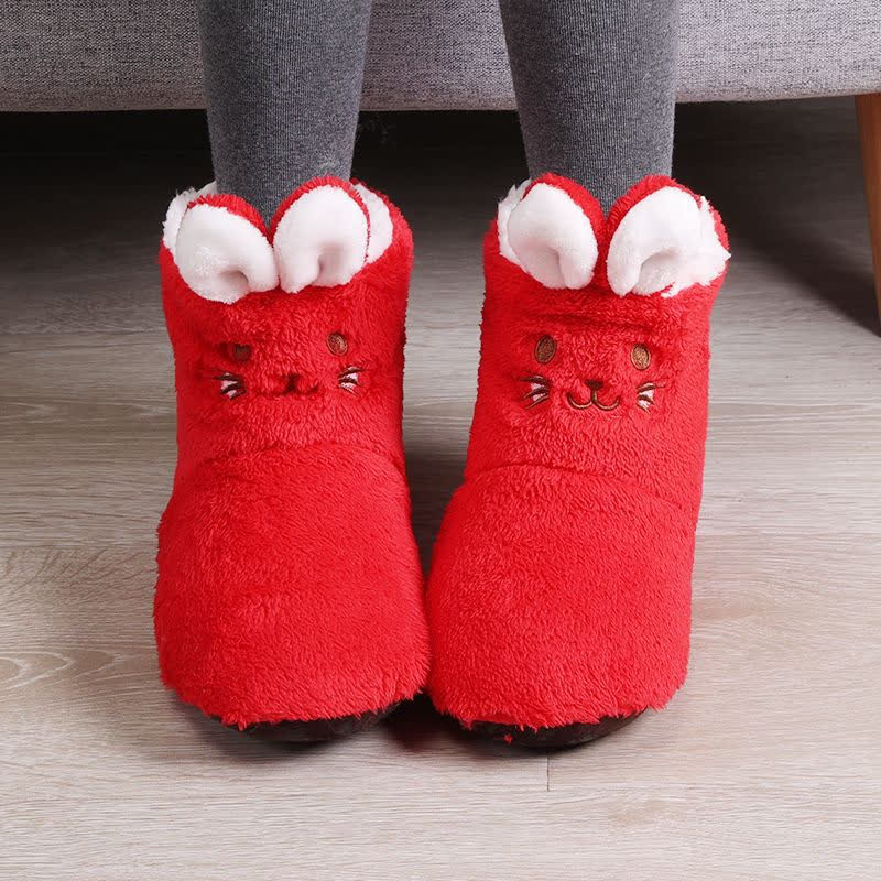 Plusock Pink Bunny Ears Plush Fleece Slipper Socks - Red - EU39-41(US6-7.5) - image 5
