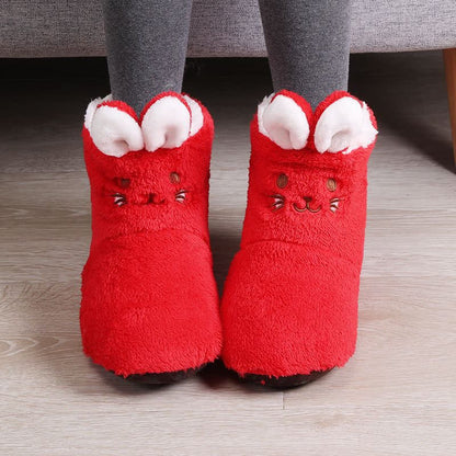 Plusock Pink Bunny Ears Plush Fleece Slipper Socks - Red - EU39-41(US6-7.5) - image 5
