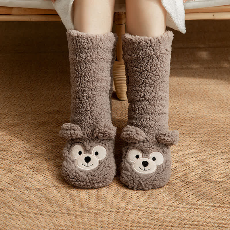 Plusock White Bear Face Fluffy Mid-Calf Slipper Socks - Grey - EU36-41(US3-7.5) - image 2