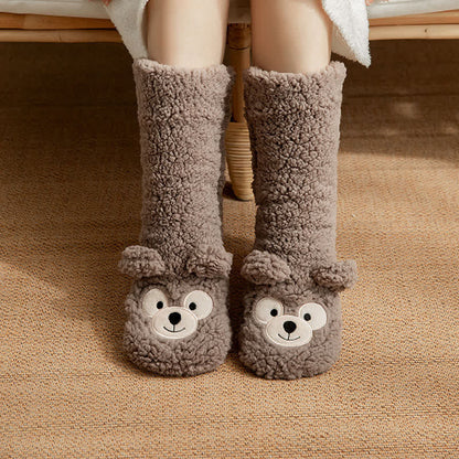 Plusock White Bear Face Fluffy Mid-Calf Slipper Socks - Grey - EU36-41(US3-7.5) - image 2