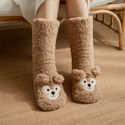 Plusock White Bear Face Fluffy Mid-Calf Slipper Socks - Camel - EU36-41(US3-7.5) - image 1