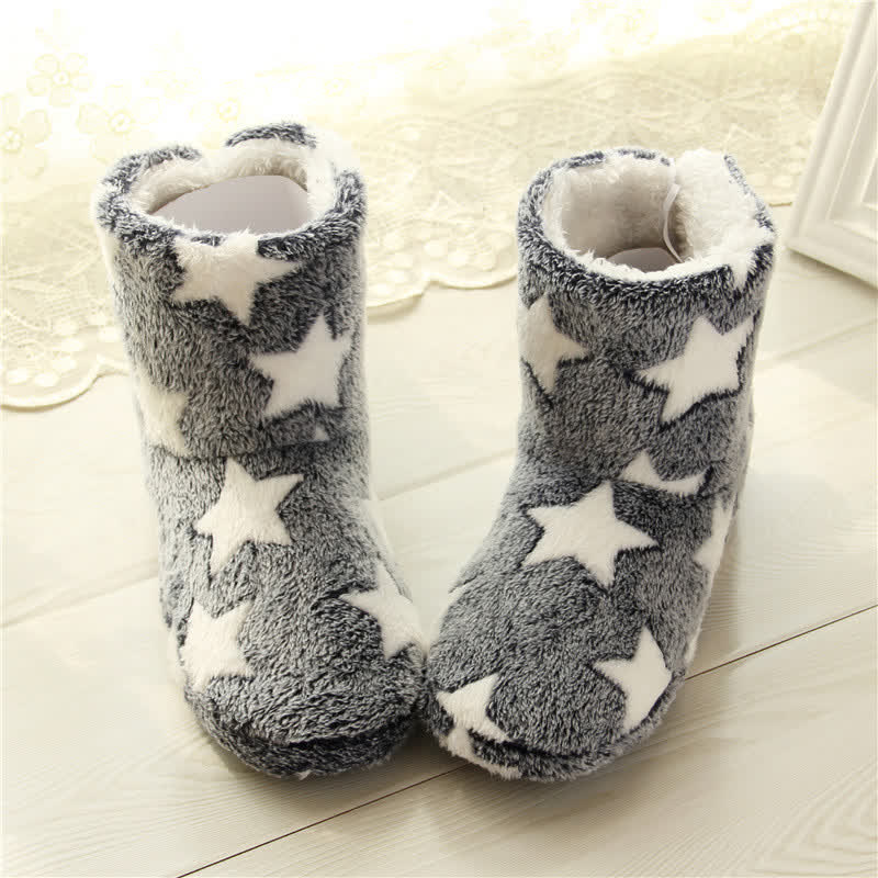 Plusock Pink Star Pattern Pom-Pom Fleece Slipper Socks - image 3