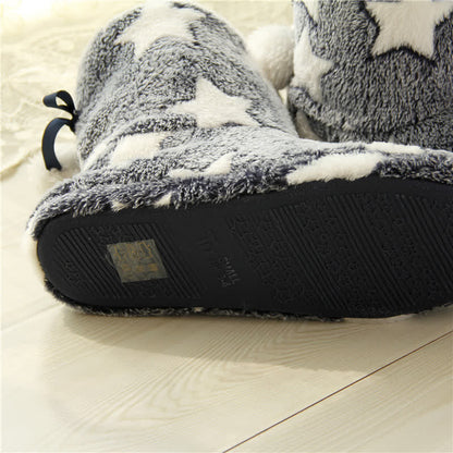 Plusock Pink Star Pattern Pom-Pom Fleece Slipper Socks - image 5