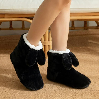 Plusock Pink Drooping Bunny Ears Plush Slipper Socks - Black - EU43-44(US9-10) - image 1