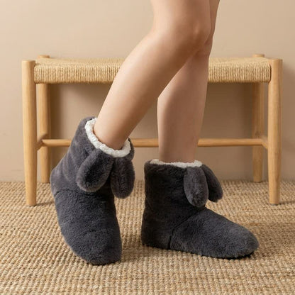 Plusock Pink Drooping Bunny Ears Plush Slipper Socks - Dark Grey - EU43-44(US9-10) - image 3